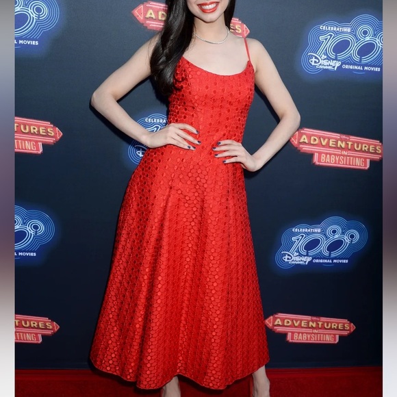 MONIQUE LHUILLIER Sleeveless Dotted Lace Midi Dress - Picture 2 of 12